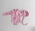 Cloud flower long sleeved one-piece swimsuit