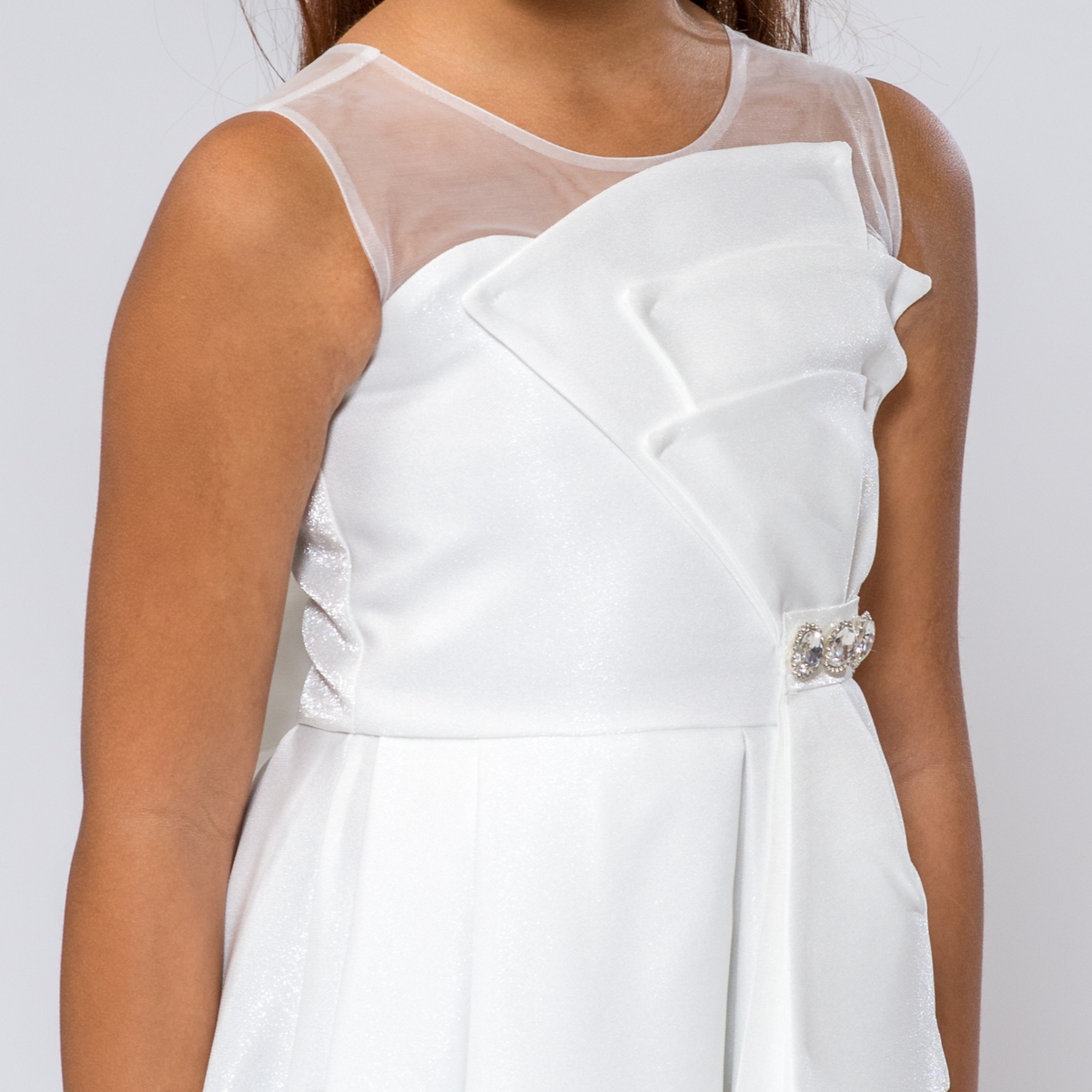 Robe Ligne A Fille Gaia Glamour – Satin Cristal Grand Nœud & Strass | Girls Crystal Satin A-Line Dress