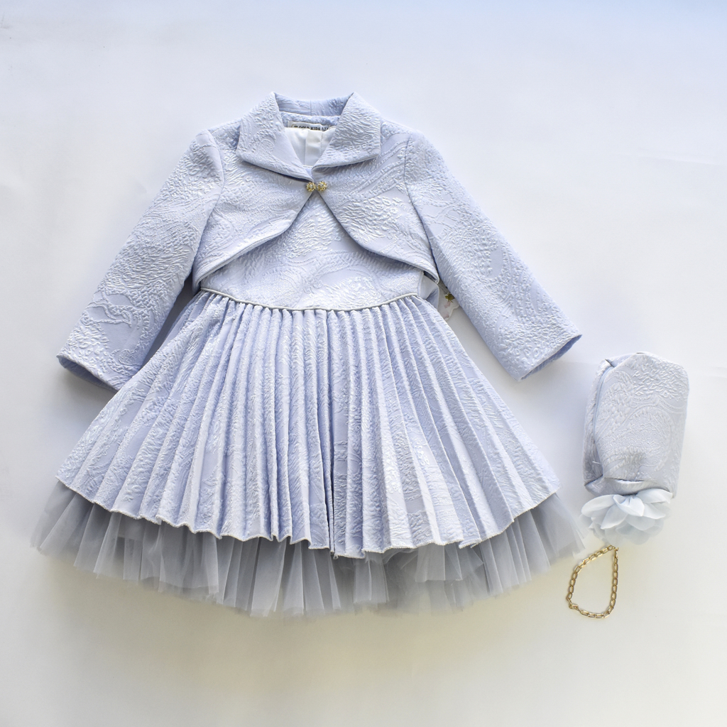 Robe & Veste Fille Mimi Strong – Jacquard Brillant & Strass | Girls Jacquard Formal Dress & Coat Set