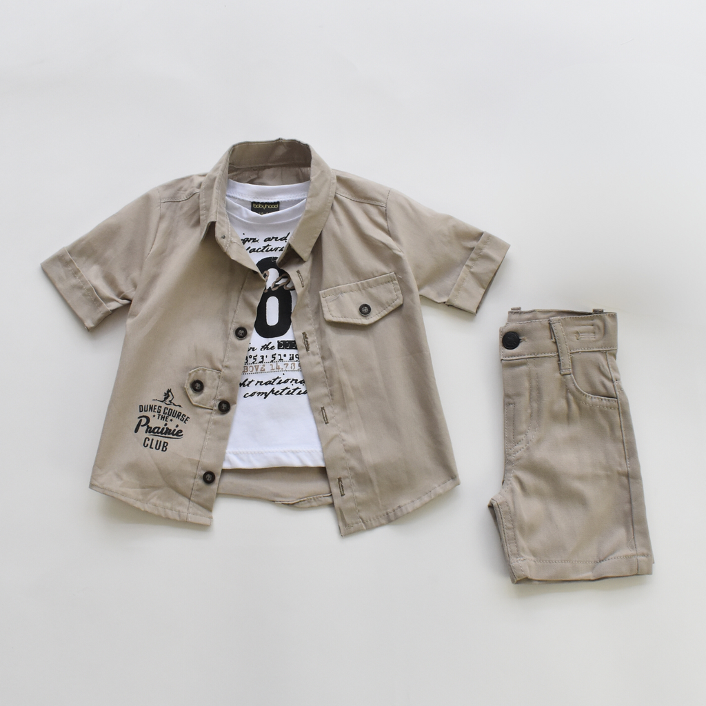 Ensemble Habillé Garçon Été – Chemise Coton + T-Shirt + Short | Boys Summer Dressy Set