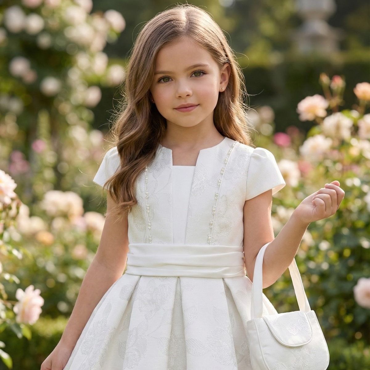 Robe Fille Aix – Élégance Française Blanc Cassé Floral | Aix Girls Elegant Off-White Floral Dress