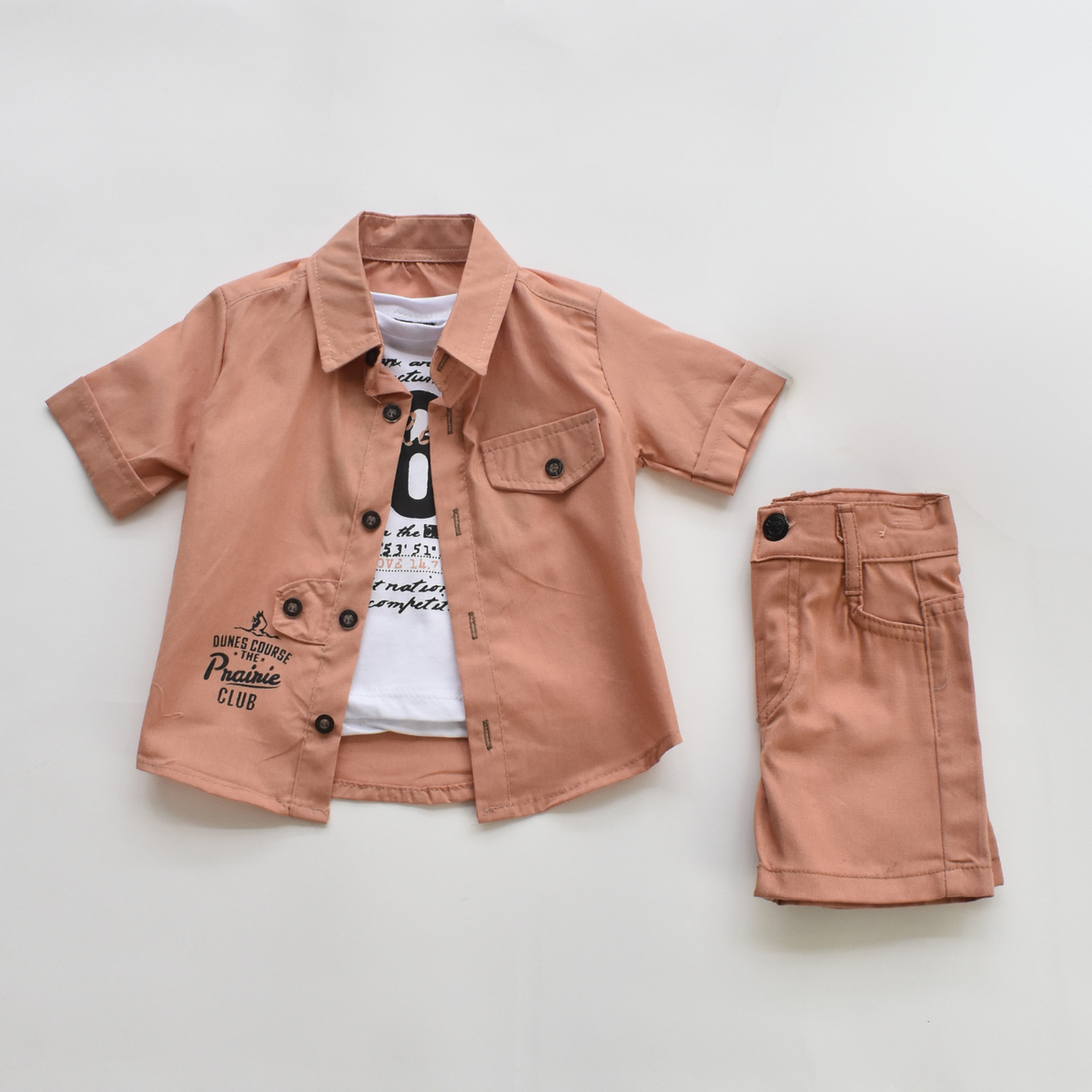 Ensemble Habillé Garçon Été – Chemise Coton + T-Shirt + Short | Boys Summer Dressy Set