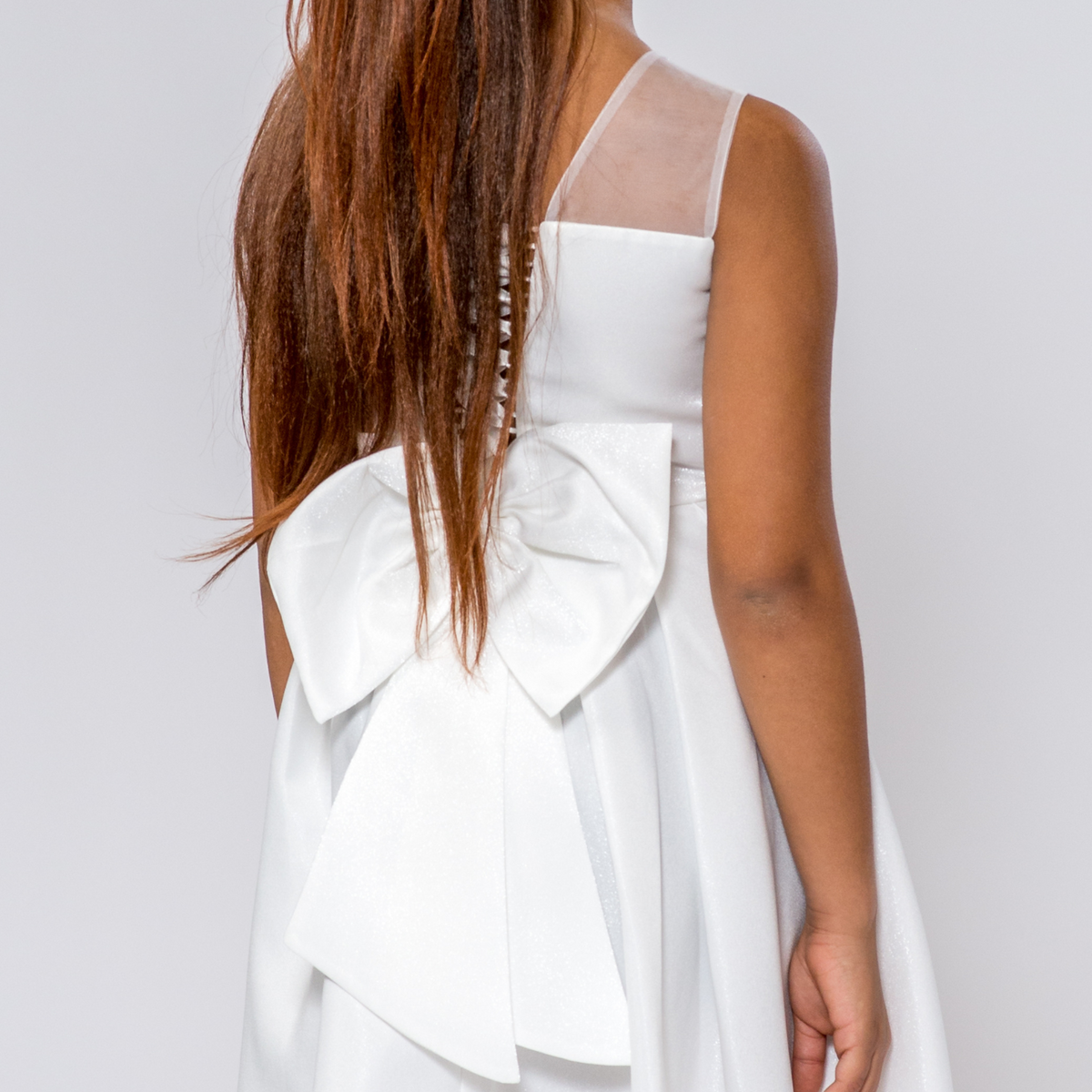 Robe Ligne A Fille Gaia Glamour – Satin Cristal Grand Nœud & Strass | Girls Crystal Satin A-Line Dress
