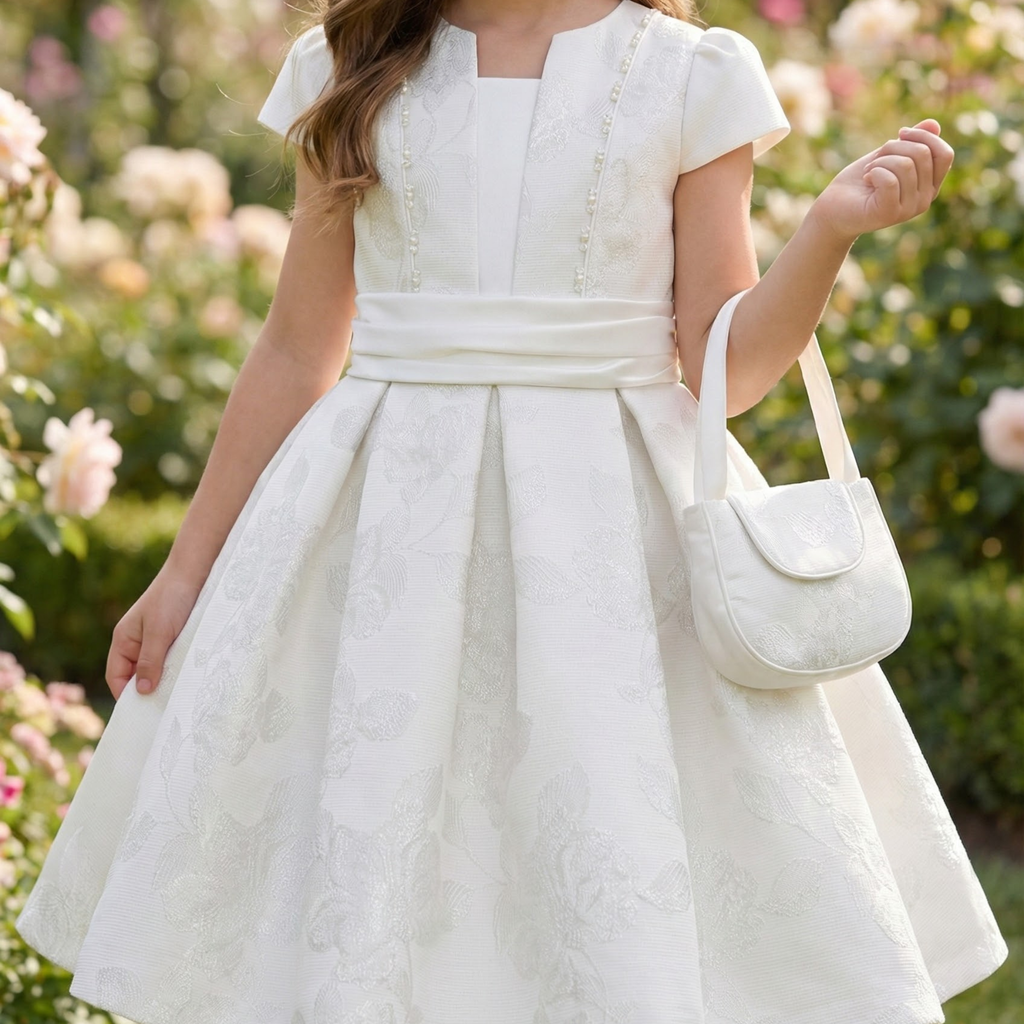 Robe Fille Aix – Élégance Française Blanc Cassé Floral | Aix Girls Elegant Off-White Floral Dress