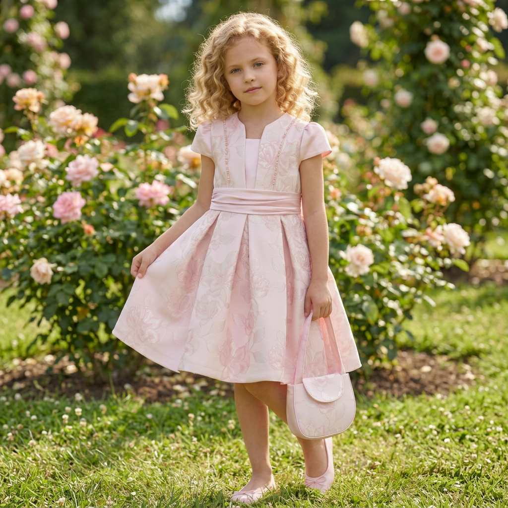 Robe Fille Aix – Élégance Française Blanc Cassé Floral | Aix Girls Elegant Off-White Floral Dress