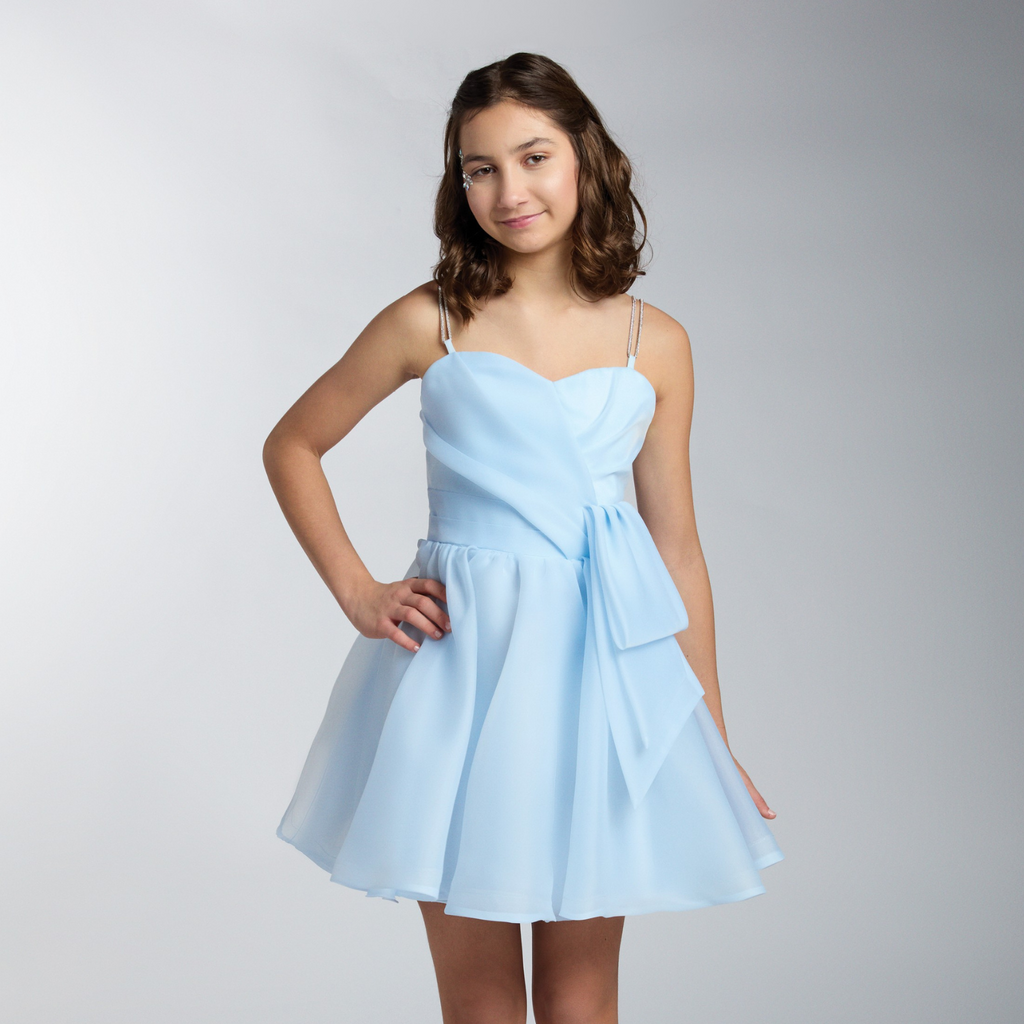 Robe Fille Opal Enchantment – Ligne A Genou Strass & Bretelles | Girls A-Line Knee-Length Formal Dress