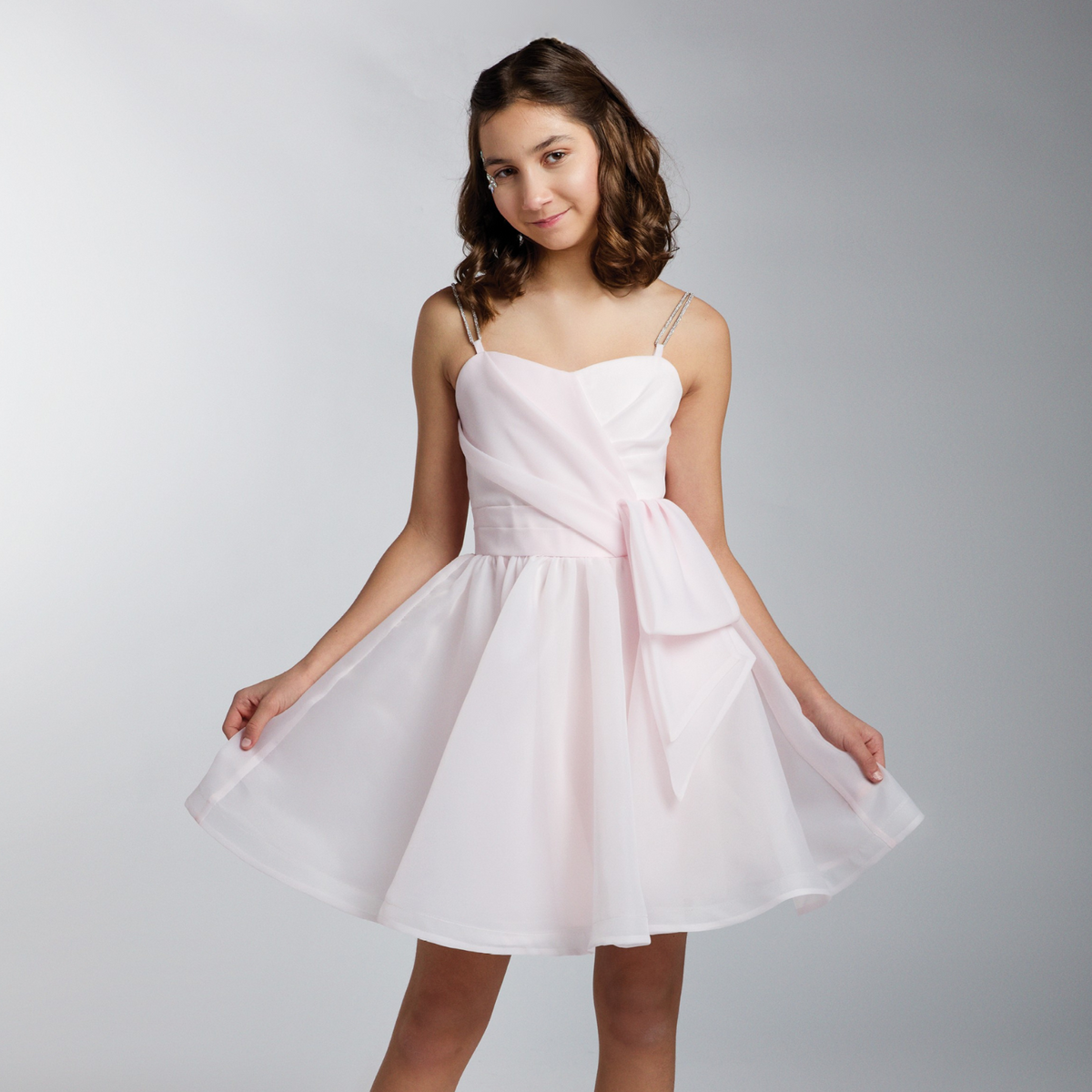 Robe Fille Opal Enchantment – Ligne A Genou Strass & Bretelles | Girls A-Line Knee-Length Formal Dress