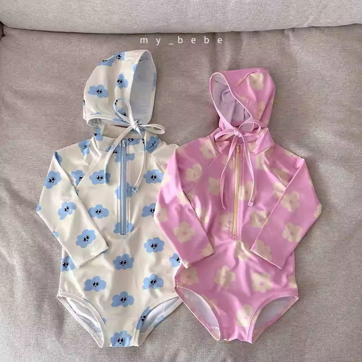 Cloud flower long sleeved one-piece swimsuit