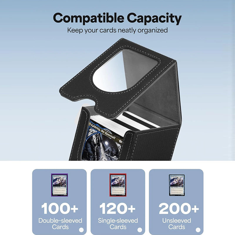 Boîte Rangement TCG Cuir 100+ Cartes avec Séparateurs – Organisateur Jeux de Cartes | Leather TCG Card Storage Box 100+ Capacity with Dividers