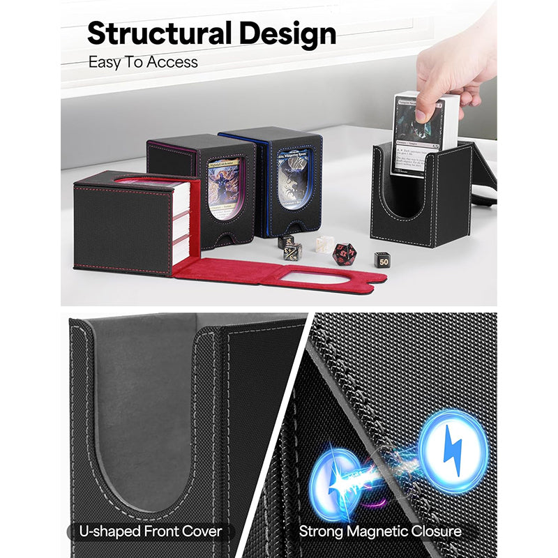 Boîte Rangement TCG Cuir 100+ Cartes avec Séparateurs – Organisateur Jeux de Cartes | Leather TCG Card Storage Box 100+ Capacity with Dividers