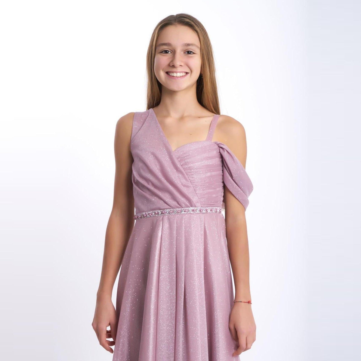Robe Longue Fille Miss Majestic – Organza Scintillant Manche Stylishée | Girls Long Sparkly Organza Formal Dress