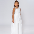 Robe Ligne A Fille Gaia Glamour – Satin Cristal Grand Nœud & Strass | Girls Crystal Satin A-Line Dress
