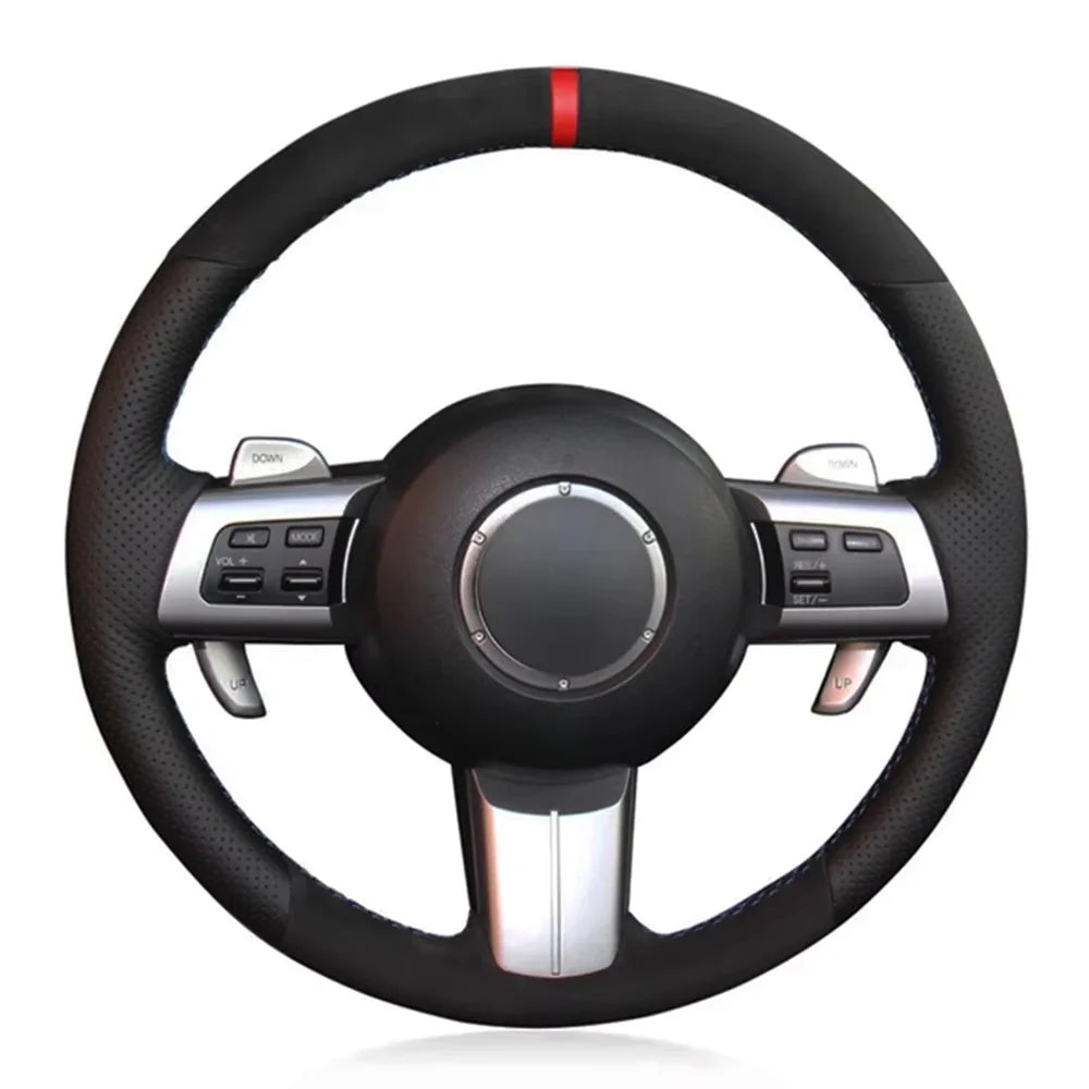 Hand-Stitched Non-Slip Soft Black Suede Steering Wheel Cover for Mazda MX-5 Miata 2009-2013 RX-8 CX-7 2007-2009