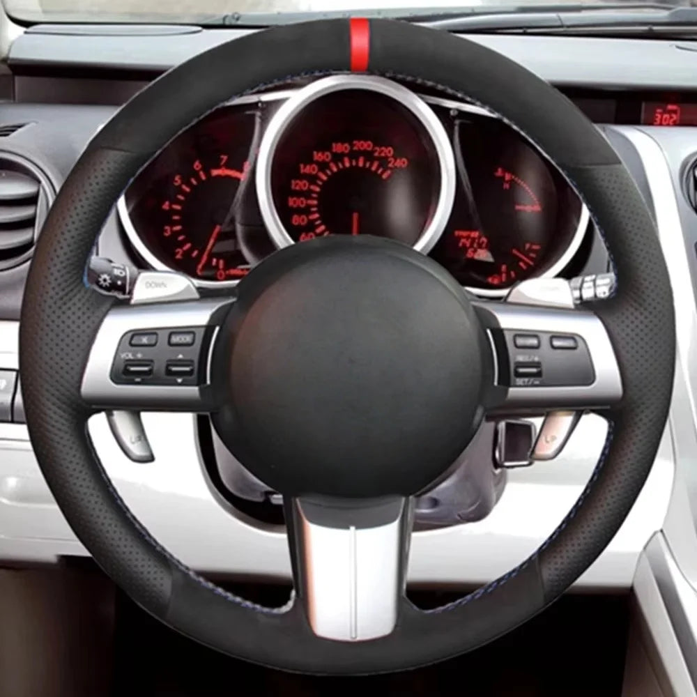 Hand-Stitched Non-Slip Soft Black Suede Steering Wheel Cover for Mazda MX-5 Miata 2009-2013 RX-8 CX-7 2007-2009
