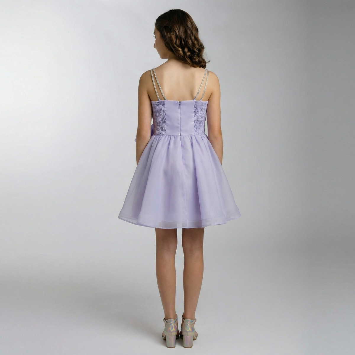 Robe Fille Opal Enchantment – Ligne A Genou Strass & Bretelles | Girls A-Line Knee-Length Formal Dress