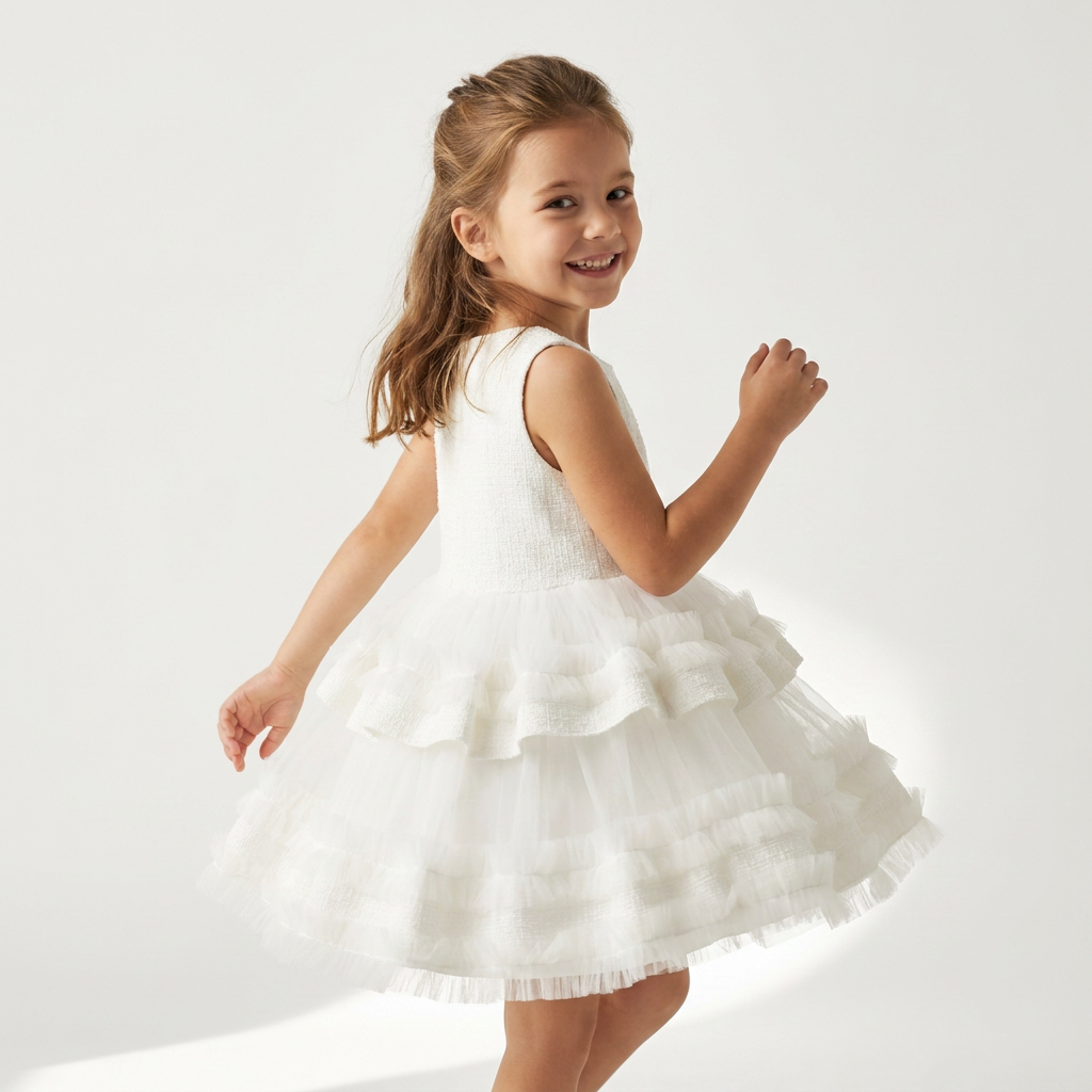 Ensemble Robe & Manteau Fille Kiki's Trend – Jacquard Blanc & Strass | Girls Jacquard Dress & Coat Set