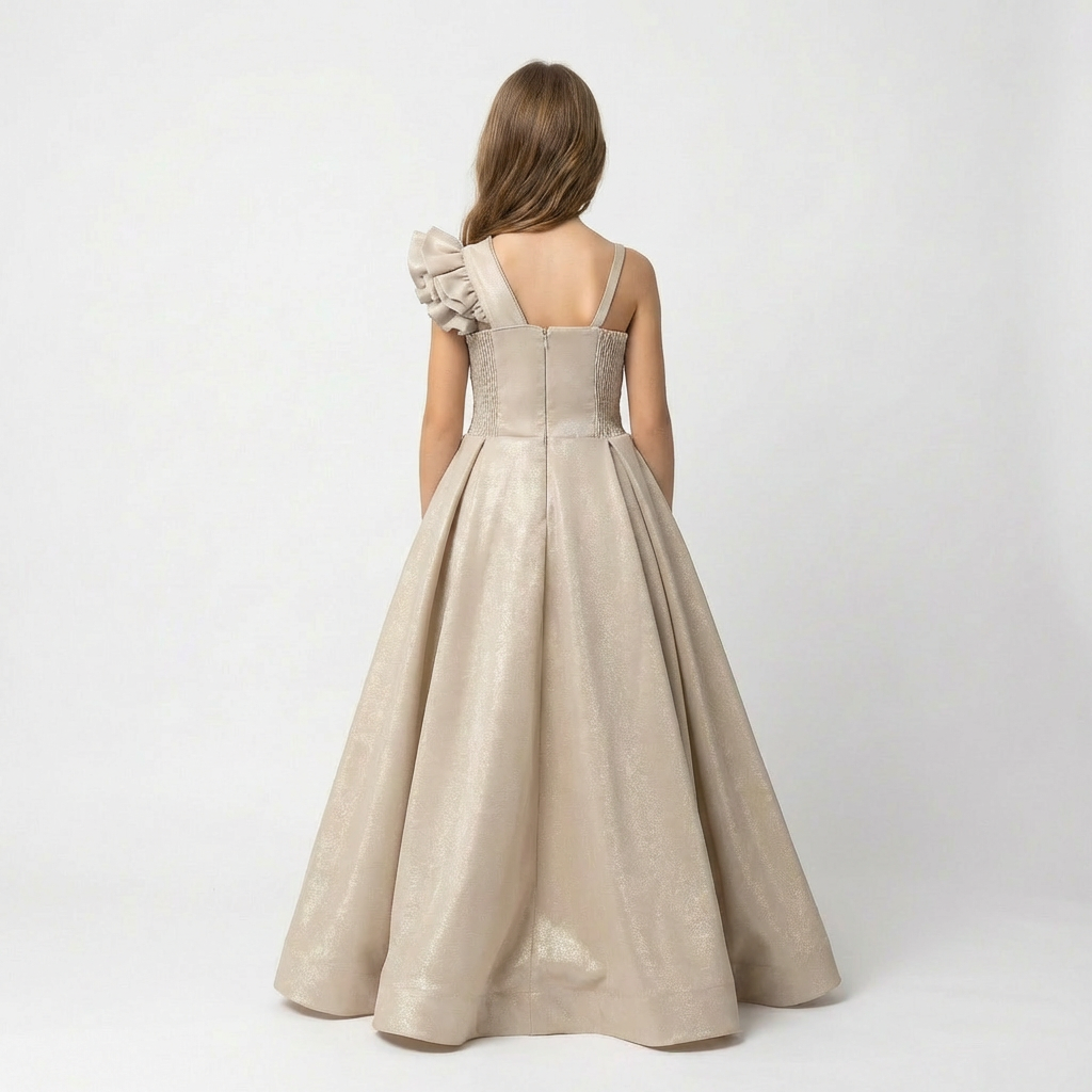 Robe de Cérémonie Fille Arena – Une Épaule Champagne | Arena Girls Formal One-Shoulder Dress