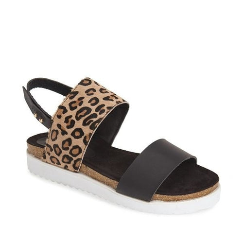 Sandales Femme Double Bride Imprimé Léopard – Boucle Latérale | Women's Double Strap Calf Hair Sandals
