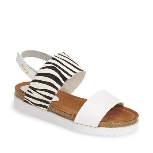 Sandales Femme Double Bride Imprimé Léopard – Boucle Latérale | Women's Double Strap Calf Hair Sandals