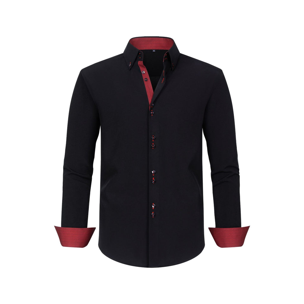Cross-Border Four-Way Stretch Men's Shirt Polka Dot Color Matching Design Double-Breasted Shirt Men's Amazon Hot Style