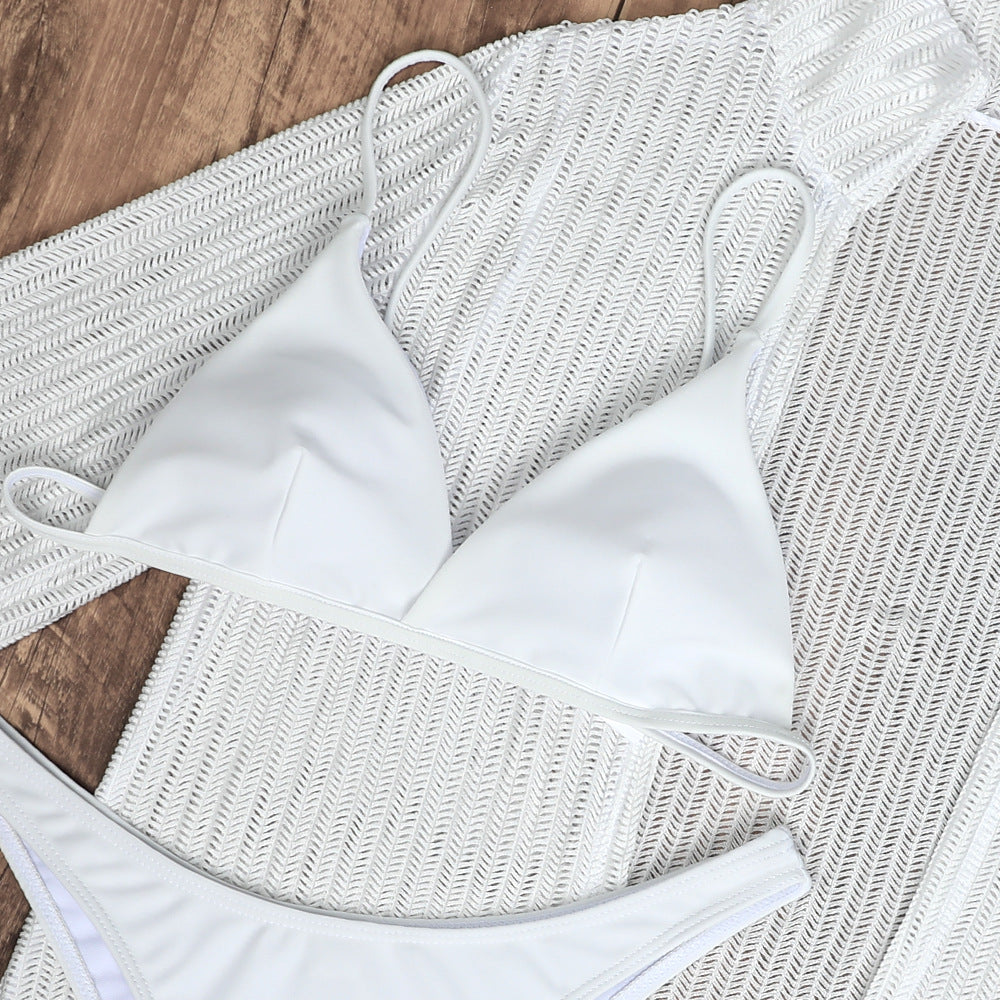 2025 European and American Pure Color New Beach Sun Protection Mesh Shirt Shorts Four-Piece Swimsuit Swimsuit Cross-Border Export
