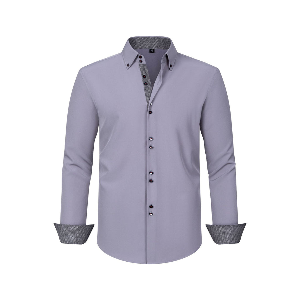 Cross-Border Four-Way Stretch Men's Shirt Polka Dot Color Matching Design Double-Breasted Shirt Men's Amazon Hot Style