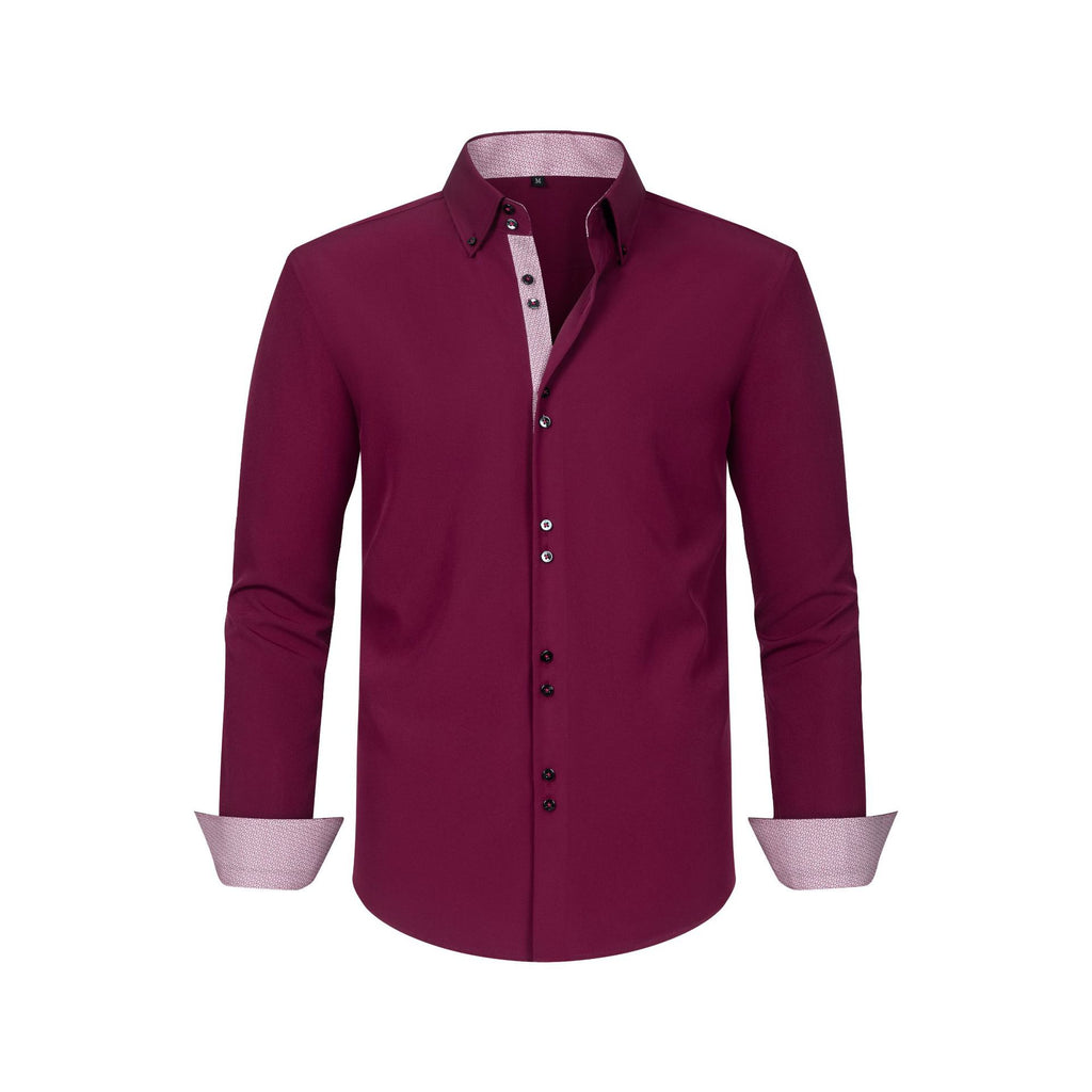 Cross-Border Four-Way Stretch Men's Shirt Polka Dot Color Matching Design Double-Breasted Shirt Men's Amazon Hot Style