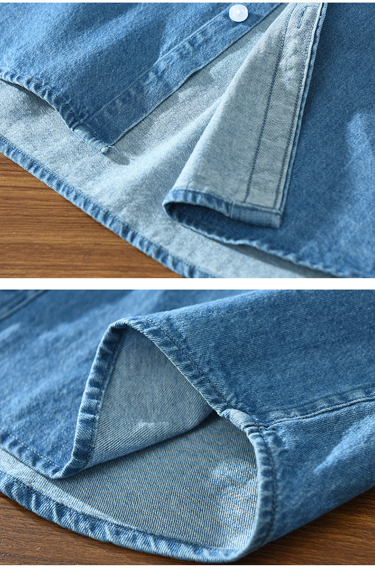 8840 trend new bar webbing stitching shirt men's long sleeve pocket blue casual shirt a generation of hair