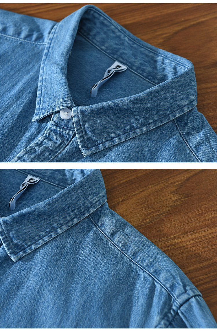8840 trend new bar webbing stitching shirt men's long sleeve pocket blue casual shirt a generation of hair