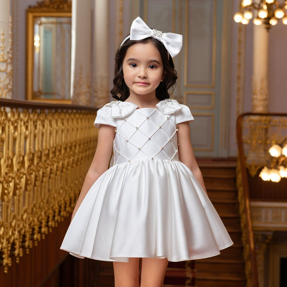 Robe Courte Satin Fille Lady of Norway – Mancherons & Nœud | Girls Satin Short Formal Dress
