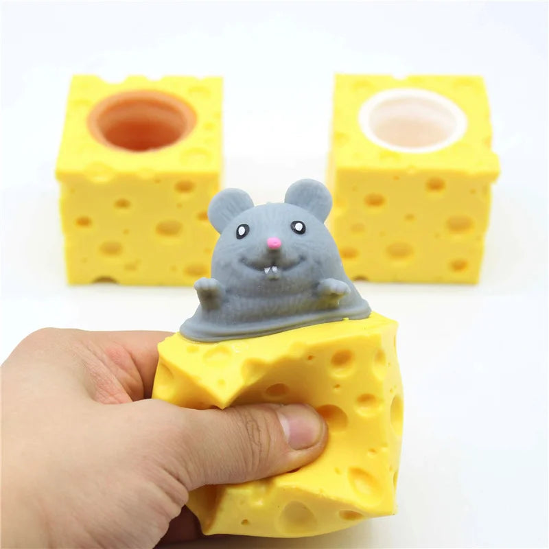 Funny Mouse Rabbit Cup Squeeze Toys Stress Relief Pet Cheese Pinch Fun Stress Ball Vent Squirrel Cup Prank Fidget Toys For Kids