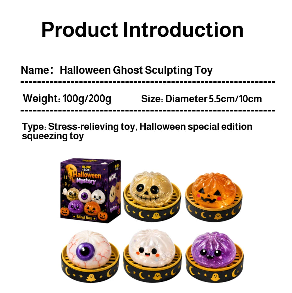 5.5cm/10cm Halloween Ghost Dumpling Pressure Squishies Slow Rising Stress Relief Fidget Toy for Kids Adults Anti-Anxiety Gift