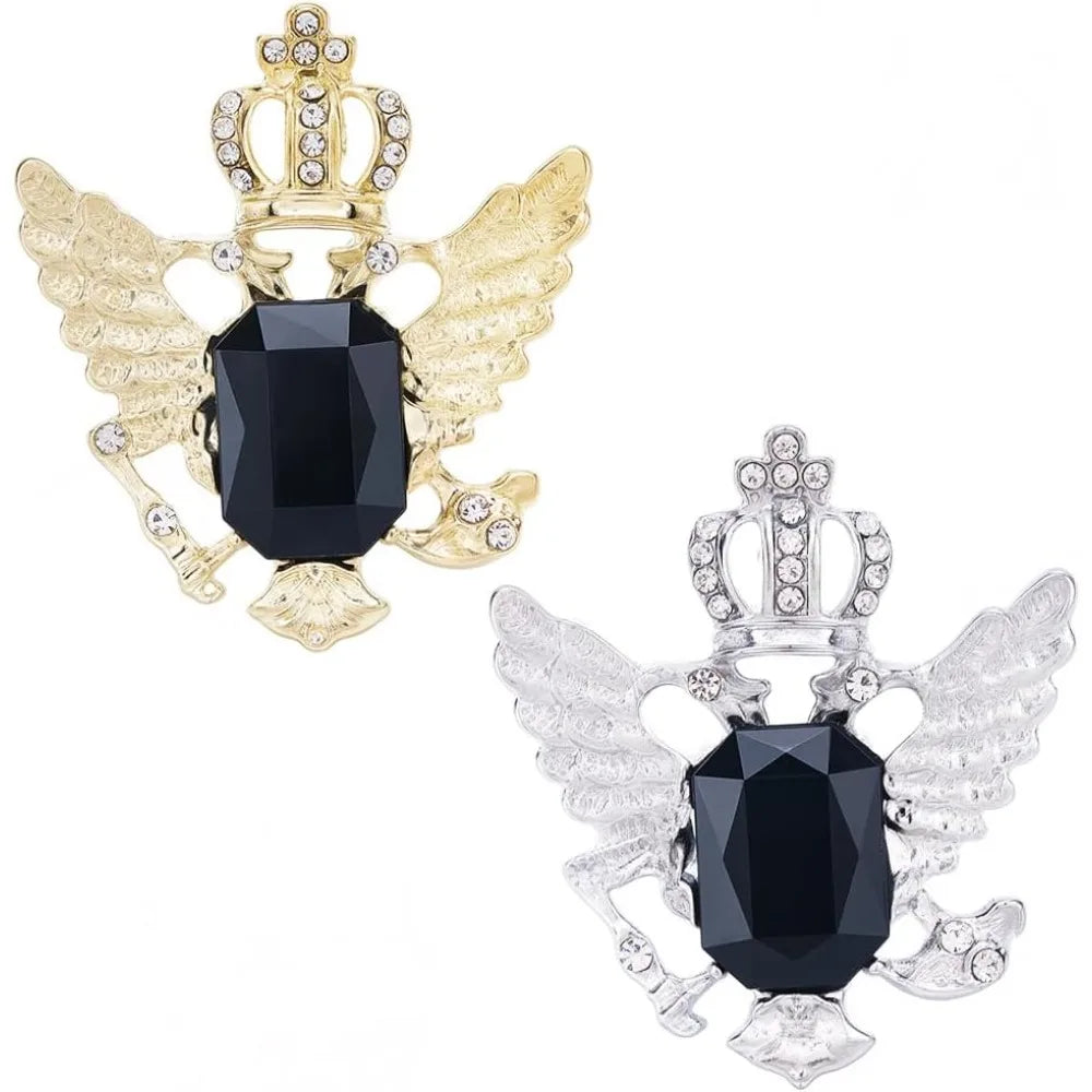 2pcs 2 Colors Alloy Rhinestone Tie Clips Platinum Golden Eagle 46x40mm 1pc/color