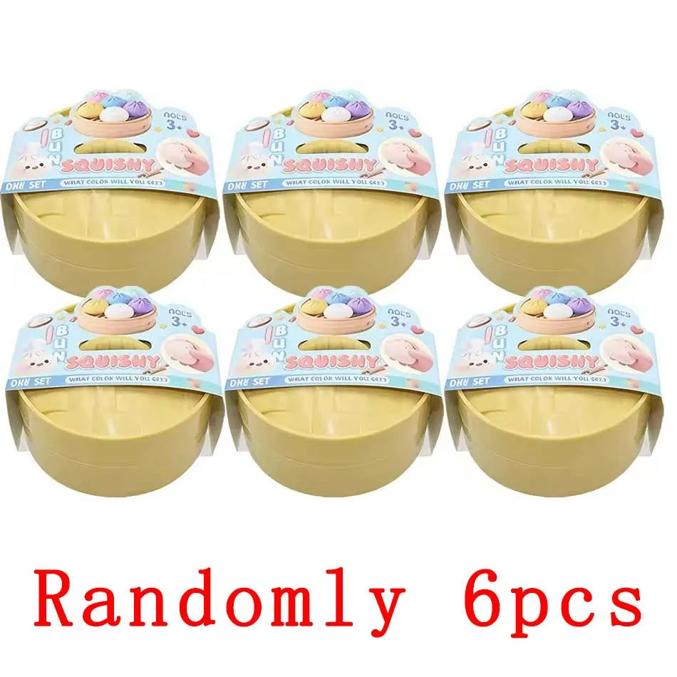 6 styles Colorful Dumpling Squishes Stress Balls Fidget Sensory Toys Squishies Bun with Steamer Squeeze Dough Ball Gifts