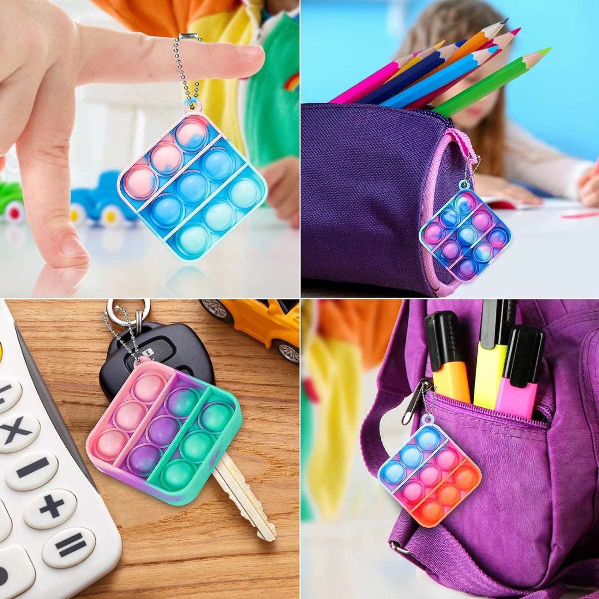 Lot 30 Mini Porte-Clés Pop Fidget Toy Enfant – Cadeau Fête & Classe | 30pcs Mini Pop Keychain Fidget Toys for Kids