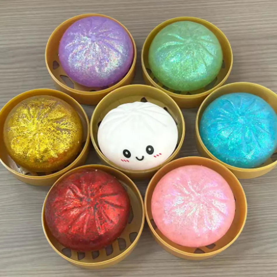 1-12pcs Glitter Dumpling Glitter Dumpling Squishy with Box Dumplings Sensory Squeeze Toy for Stress Relief Toys