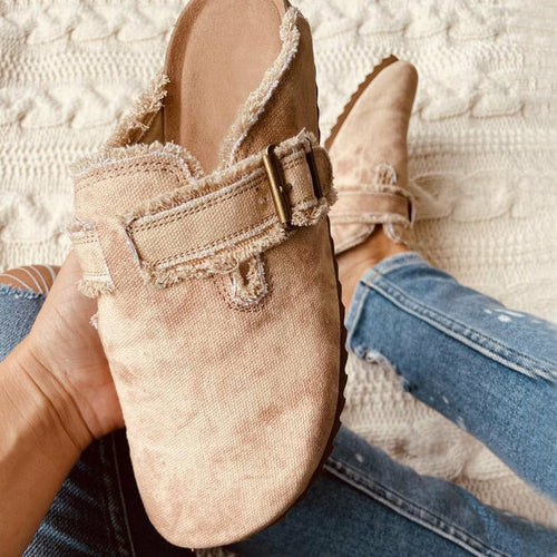 Mocassins Femme Vintage en Toile – Talon Plat Bout Rond | Women's Flat Canvas Loafer Clogs