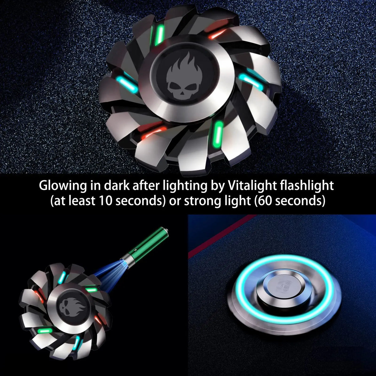 YIJOO Luminous Fingertip Spinning Top EDC Sensory Toys Metal Mute Fidget Spinner Rainbow Light Fidget Toys