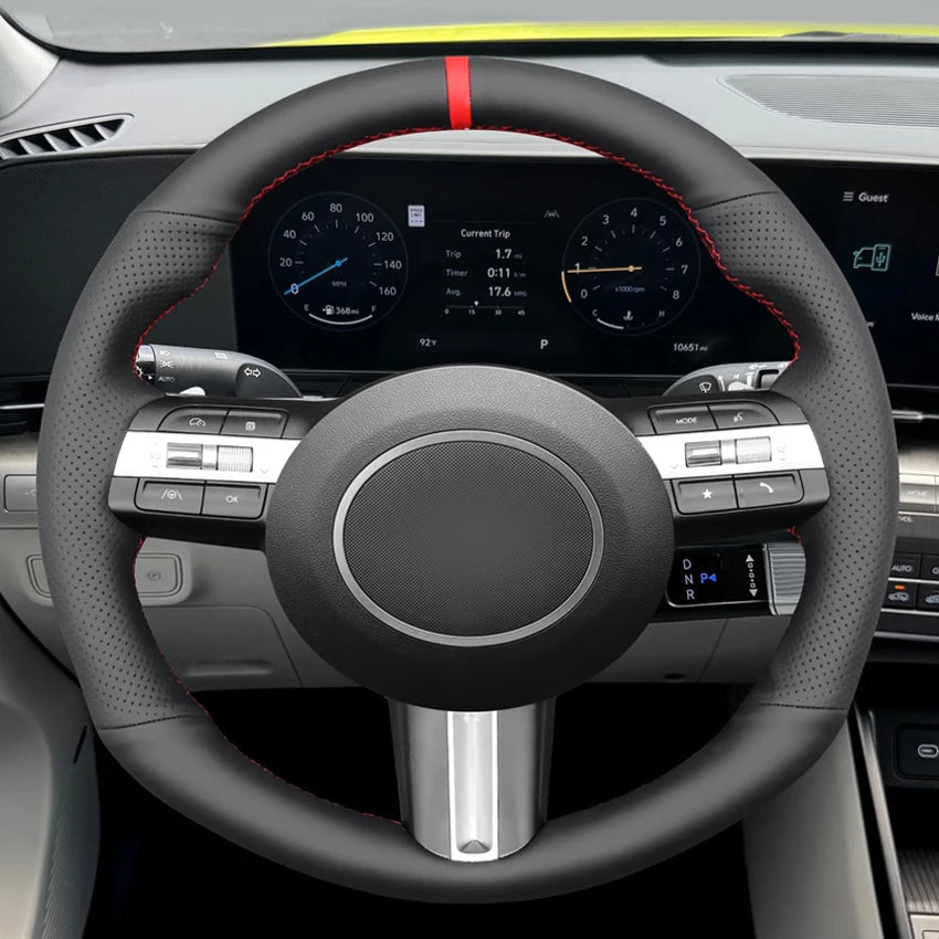Black Faux Leather Car Steering Wheel Cover for Hyundai Sonata Kona Tucson 2023 2024 2025