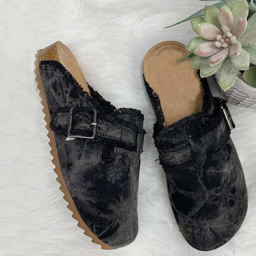 Mocassins Femme Vintage en Toile – Talon Plat Bout Rond | Women's Flat Canvas Loafer Clogs