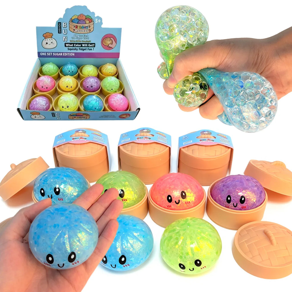 Viral Hidden Design Glitter Bead Dumpling Squishy, 1-4Pcs Blind Box with Packaging Box, Realistic Bun Squeeze Stress Relief Toy