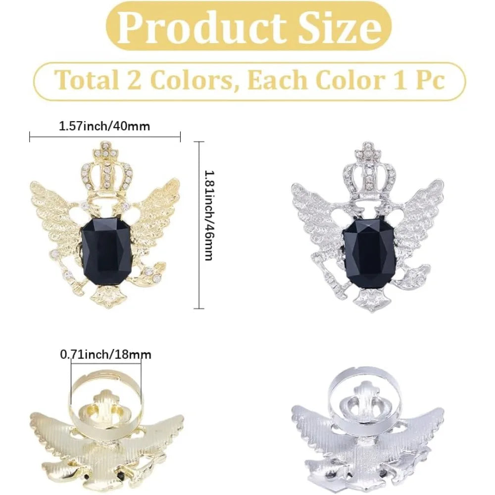 2pcs 2 Colors Alloy Rhinestone Tie Clips Platinum Golden Eagle 46x40mm 1pc/color