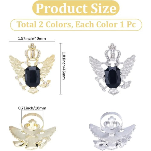 2pcs 2 Colors Alloy Rhinestone Tie Clips Platinum Golden Eagle 46x40mm 1pc/color