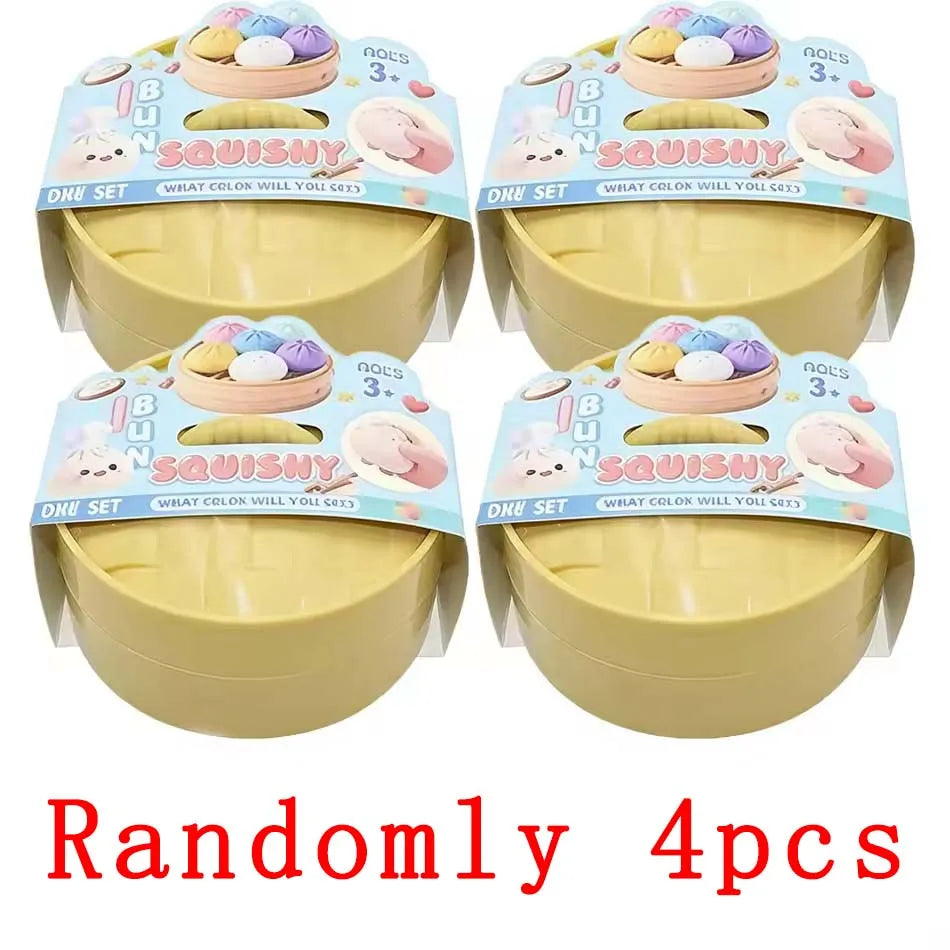 6 styles Colorful Dumpling Squishes Stress Balls Fidget Sensory Toys Squishies Bun with Steamer Squeeze Dough Ball Gifts
