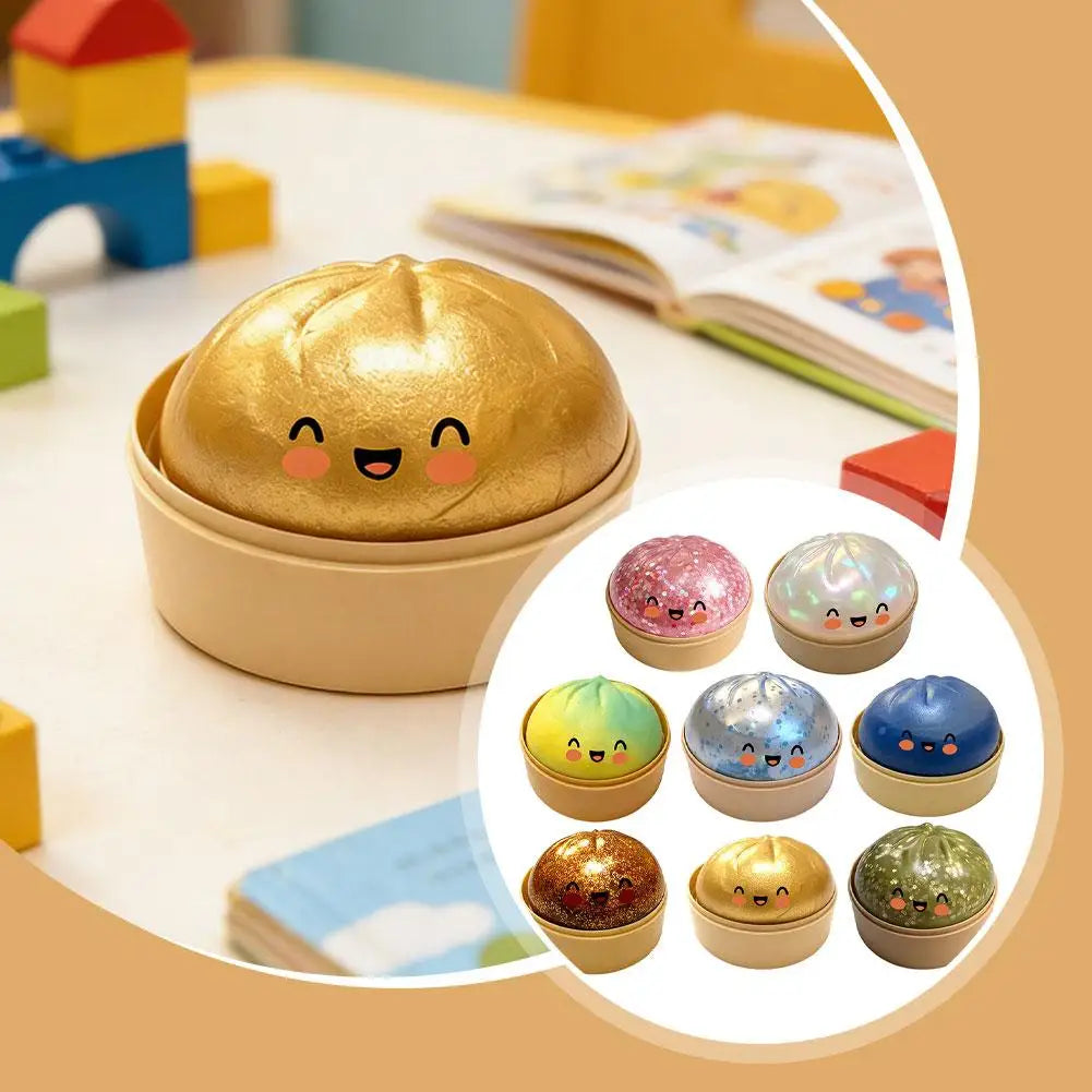 Fun Mini Bao Bun Glitter Dumpling Squishy Toy Mystery Box Free Wrappers with Steamer Stress Relief Toy Crazy Surprise Balls