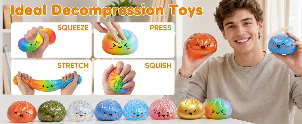 Fun Mini Bao Bun Glitter Dumpling Squishy Toy Mystery Box Free Wrappers with Steamer Stress Relief Toy Crazy Surprise Balls