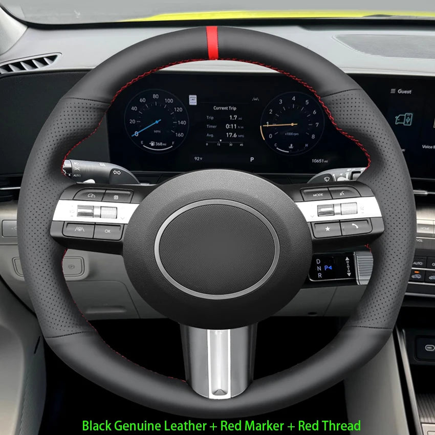 Black Faux Leather Car Steering Wheel Cover for Hyundai Sonata Kona Tucson 2023 2024 2025