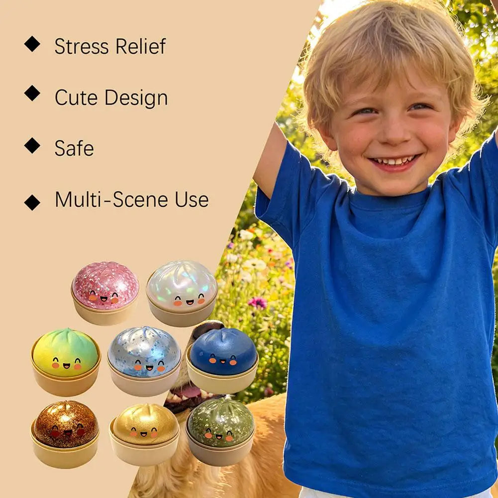 Fun Mini Bao Bun Glitter Dumpling Squishy Toy Mystery Box Free Wrappers with Steamer Stress Relief Toy Crazy Surprise Balls