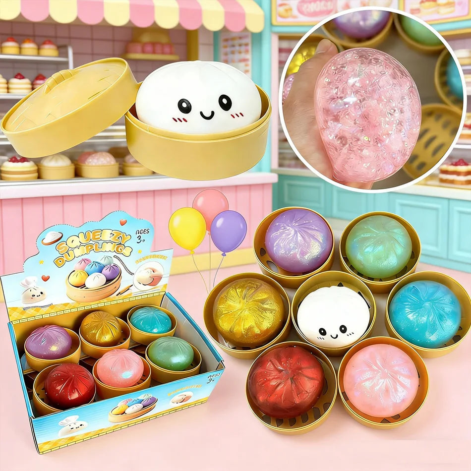 Glitter Dumpling Squishies Toy Bun Baozi Dumpling Mystery Box Colorful Food Squishy Sensory Fidget Toy Anti Stress Squeeze Ball