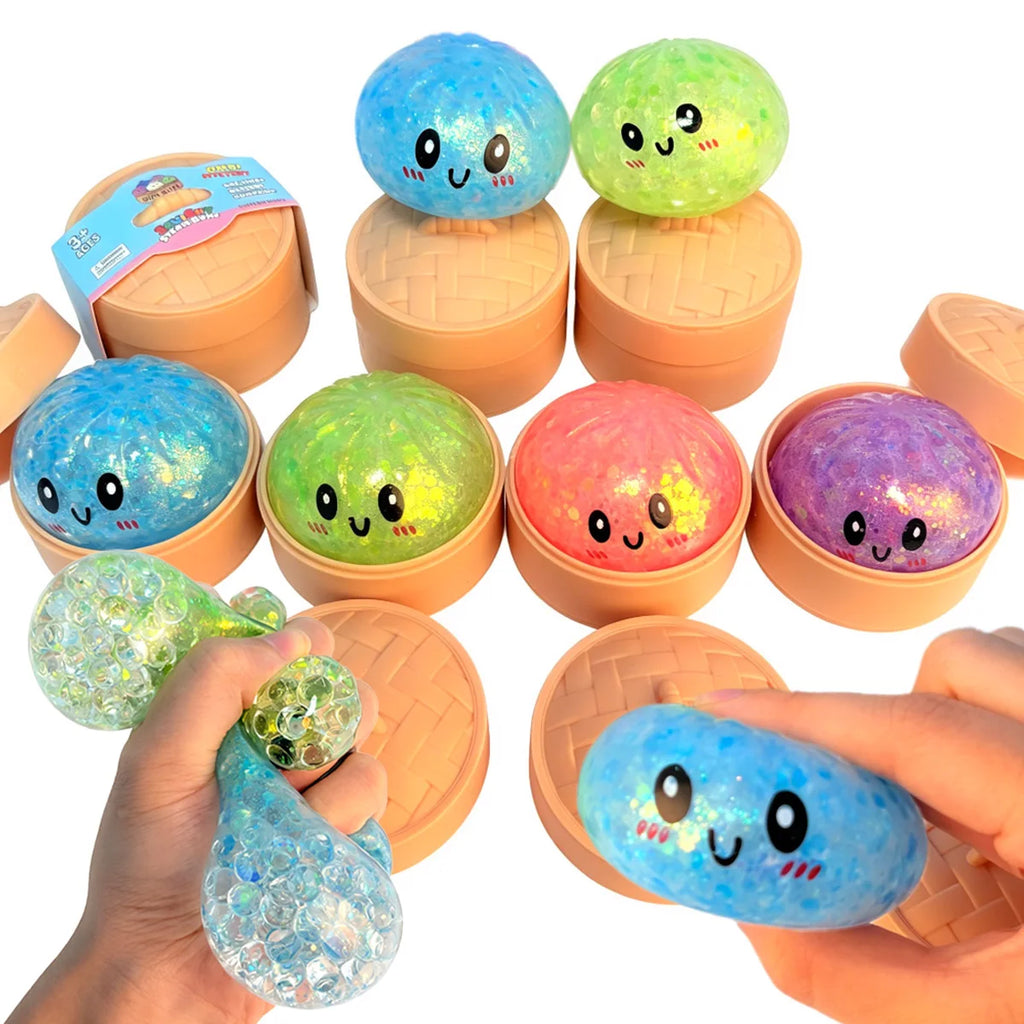 Viral Hidden Design Glitter Bead Dumpling Squishy, 1-4Pcs Blind Box with Packaging Box, Realistic Bun Squeeze Stress Relief Toy
